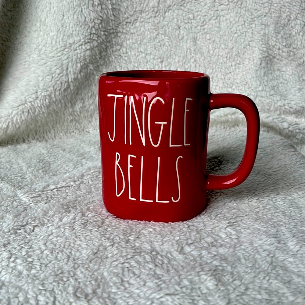 Rae Dunn Jingle Bells holiday mug in red